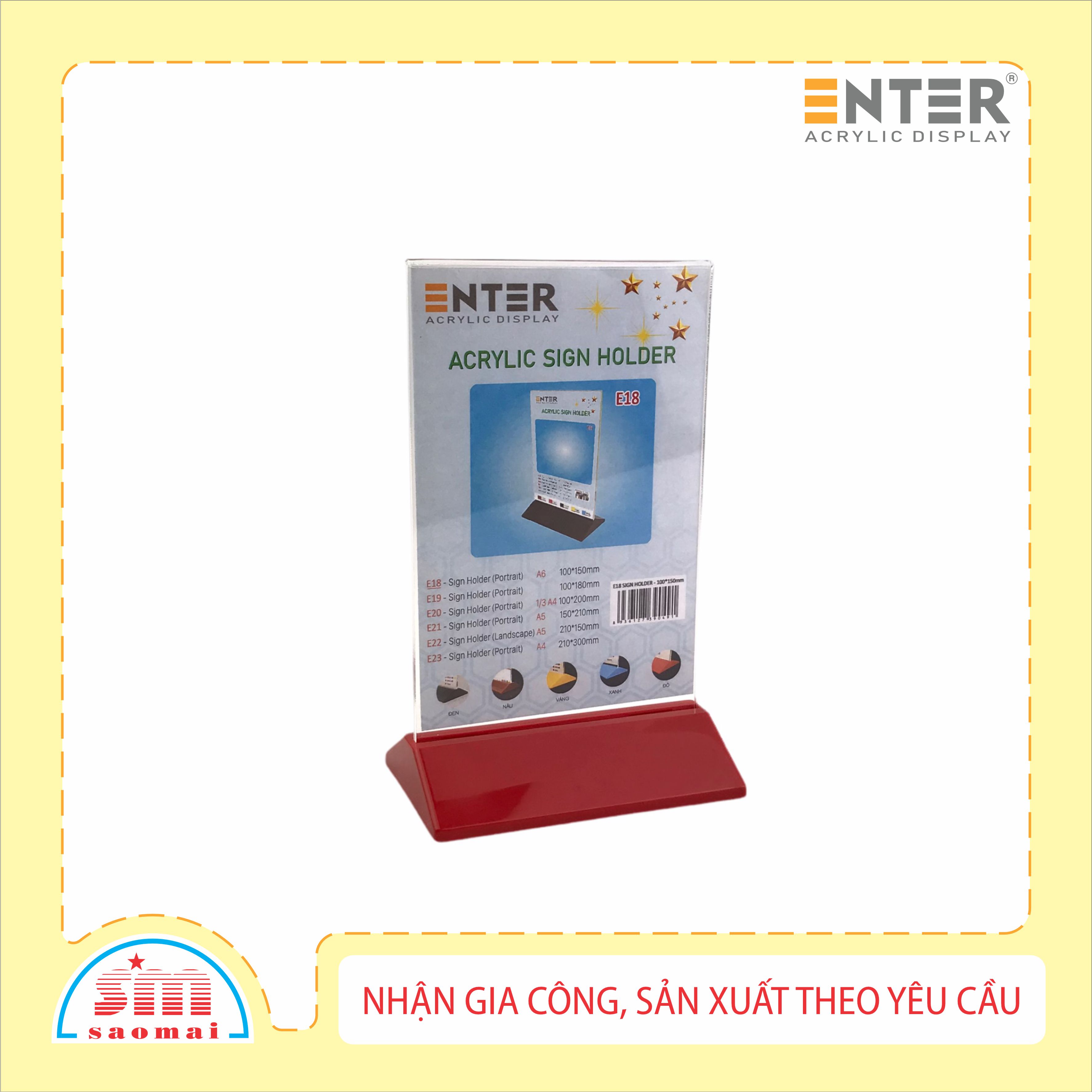 Kệ mica 2 mặt Enter E18 100x150mm đế màu