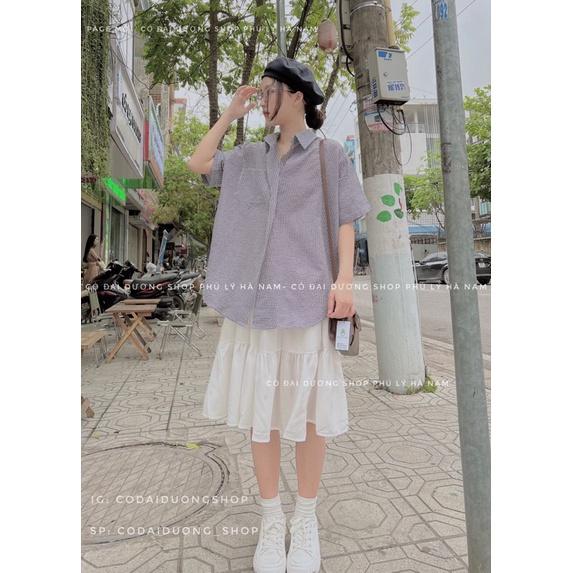 Sơ mi kẻ cộc tay nẹp 662