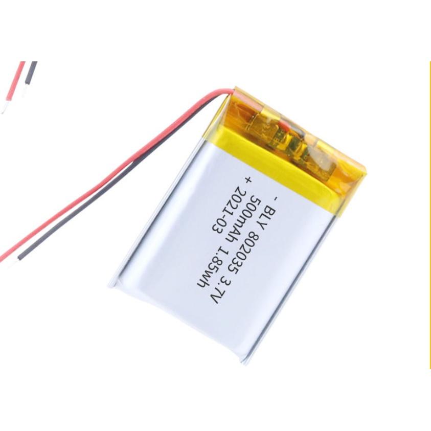 Pin Sạc Lithium Polymer 3.7V 500mah 802035 Cho tai nghe,loa Mp3 MP4 MP5 GPS PSP Bluetooth hàng mới