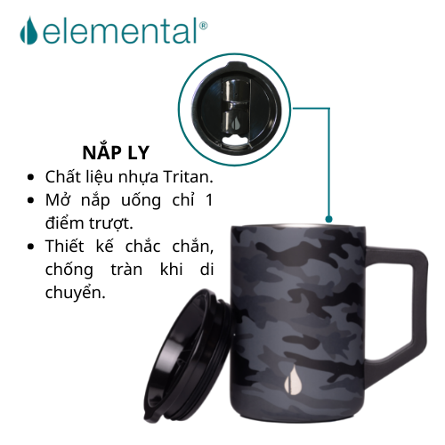Cốc giữ nhiệt Elemental Summit 470ml màu đen camo, giữ nhiệt vượt trội, an toàn sức khỏe