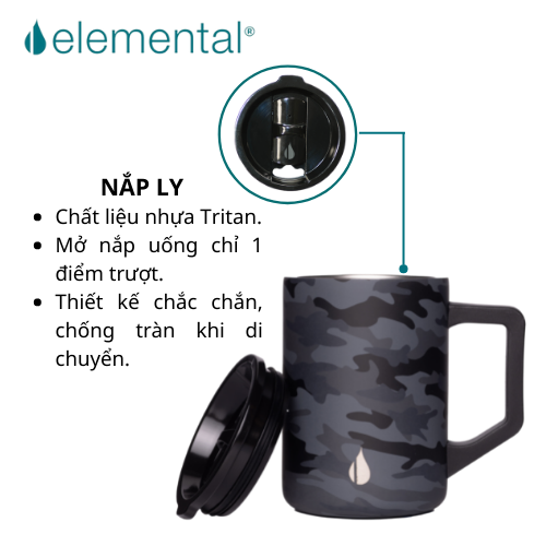 [Thương hiệu Mỹ_Hàng chính hãng] Cốc giữ nhiệt Elemental Summit 470ml màu đen camo, giữ nhiệt vượt trội, an toàn sức khỏe