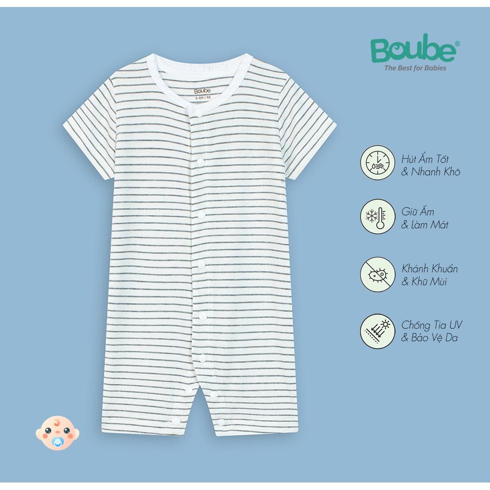 Bộ áo liền quần cộc tay cài thẳng bodysuit họa tiết kẻ ngang Boube - Chất liệu Petit mềm mại - Size dành cho bé 0-12M