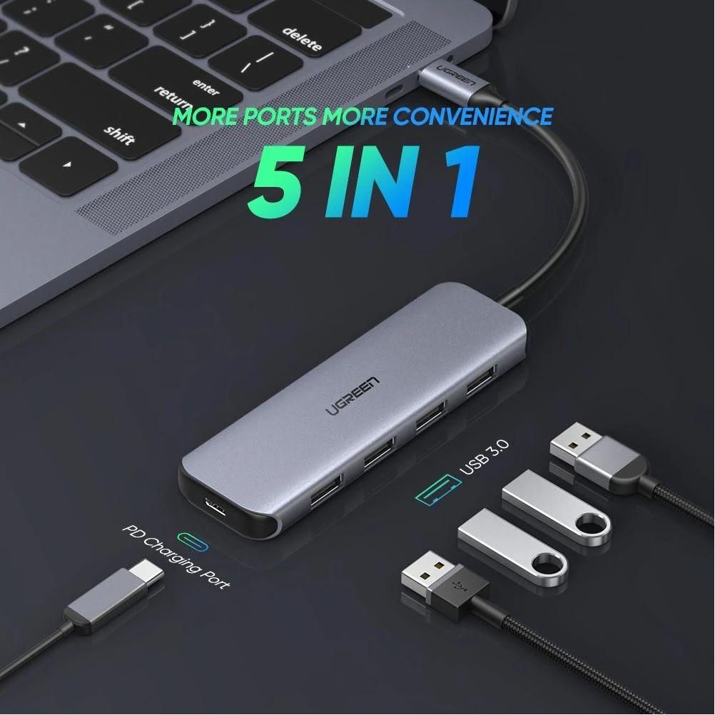 Ugreen UG60268CM164TK 15CM màu đen HUB 4 cổng USB TYPE C ra 4 x USB 3.0 - HÀNG CHÍNH HÃNG