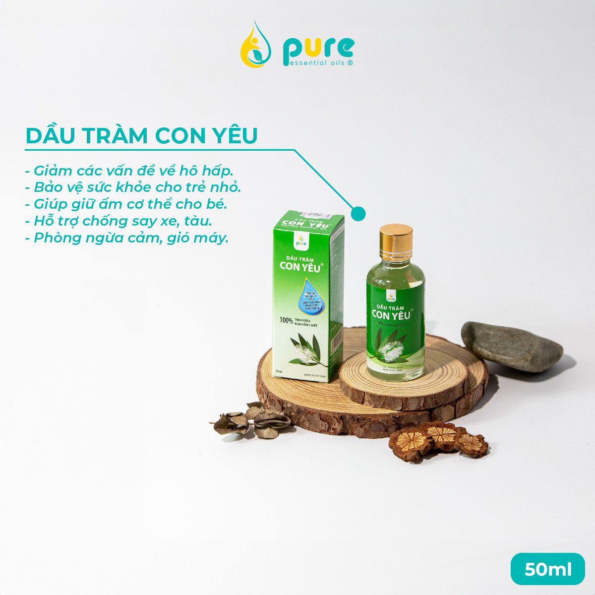 Dầu Tràm Con Yêu 100% tinh dầu thiên nhiên - Giúp làm ấm người, phòng cảm lạnh chai 100ml - Tinh dầu thiên nhiên, an toàn cho sức khỏe gia đình