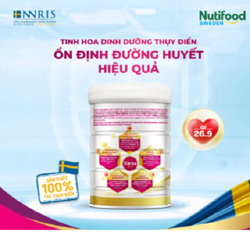 Sữa Bột Värna Diabetes Lon 850g của Nutifood Thụy Điển - Dành cho người tiểu đường. Tặng kèm khăn mặt bông mềm mịn.