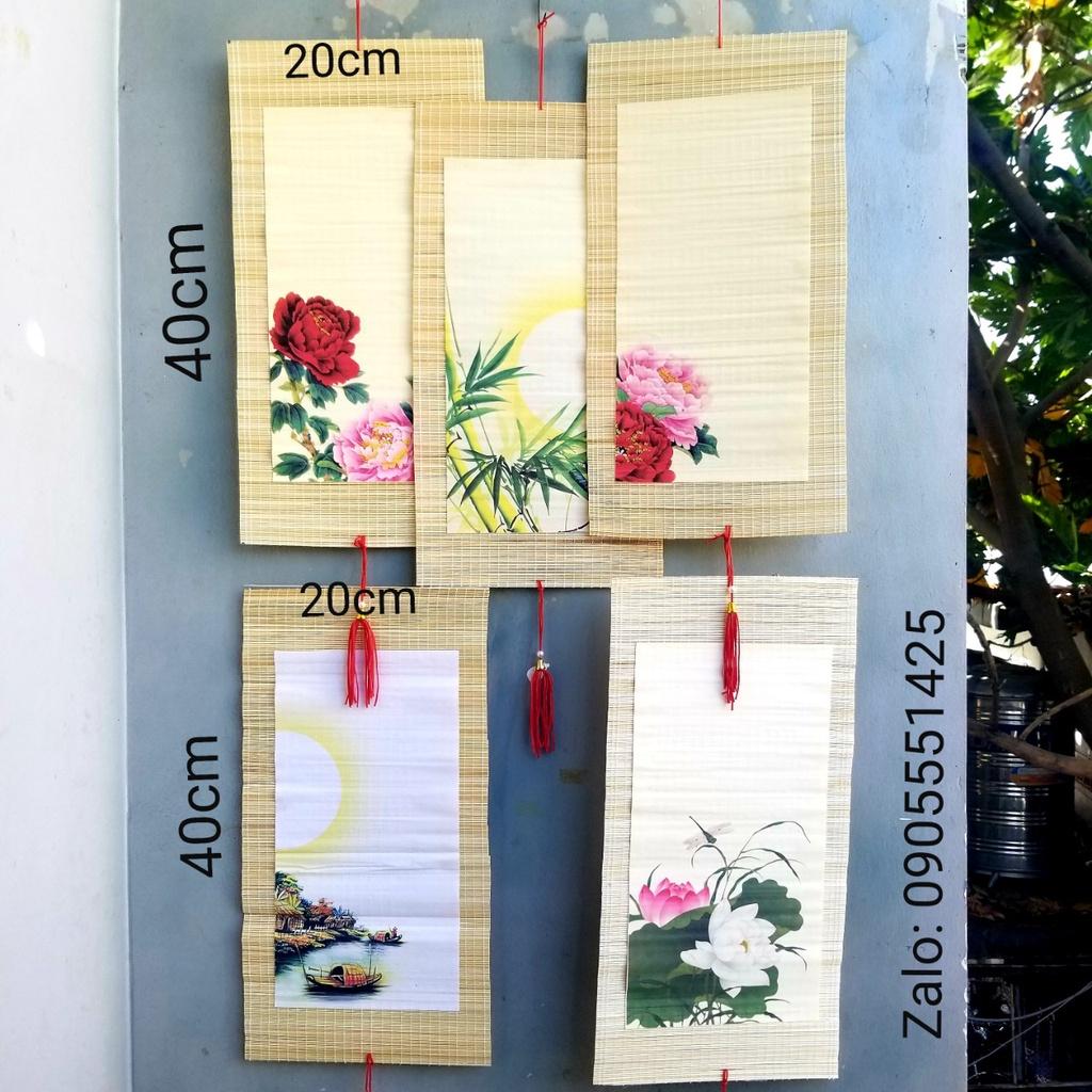 Set 5 mành tre viết thư pháp nhiều mẫu, kích thước 20cm x 40cm