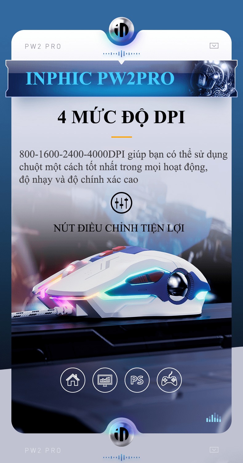 Chuột có dây INPHIC PW2PRO chuyên game thiết kế robot kèm theo đèn led RGB cực đẹp dành cho game thủ - HÀNG CHÍNH HÃNG