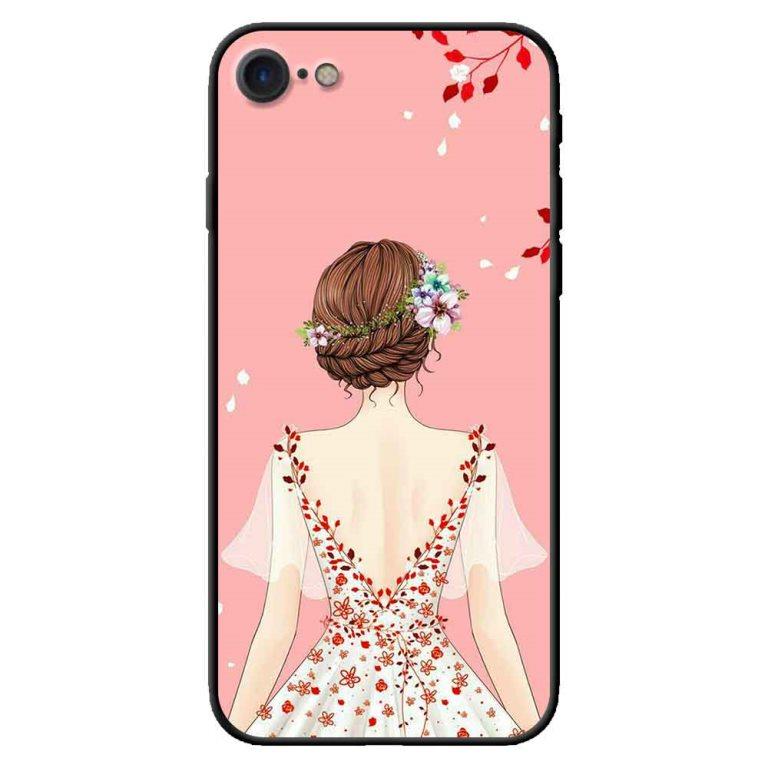 Ốp Lưng in cho Iphone 7, 8 Mẫu Cô Gái Váy Hồng Nền Hồng - Hàng Chính Hãng