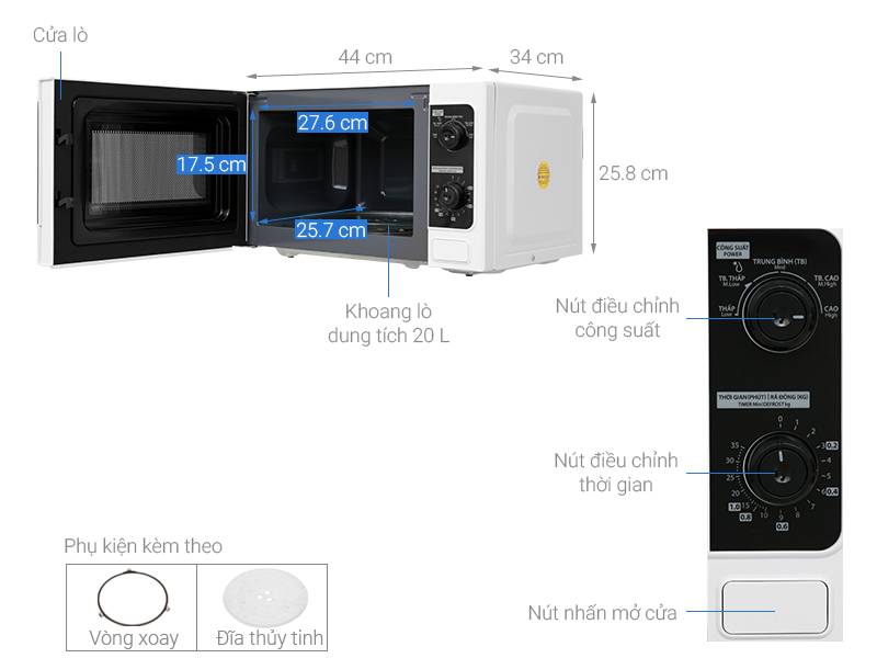 Lò vi sóng Toshiba 20(W1) - Dung tích 20 lít - Khoang lò thép không gỉ - có đèn trong khoang - Hâm, rã đông, nấu - Sản xuất Thái Lan - Hàng chính hãng