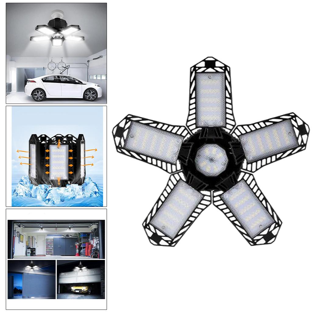 LED Garage Light, Ultra Bright 80W LED Garage Ceiling Lights with E26/E27 Screw Socket, 5 Adjustable Panels 6500K Shop, Barn, Bay Lighting