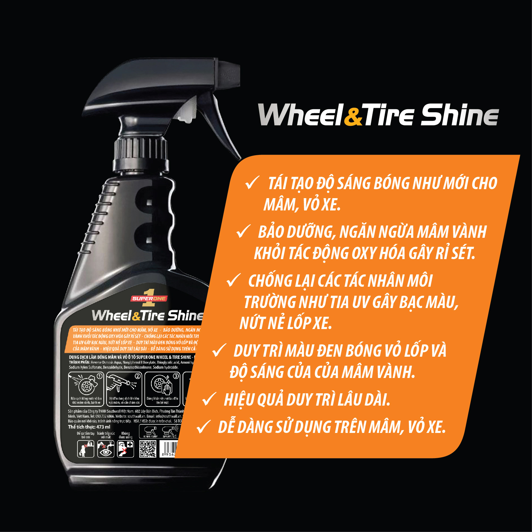 Dung Dịch Làm Bóng Mâm Và Vỏ Ô Tô SUPERONE  Wheel and Tire Shine - EXTERIOR SOUTHWALL A205