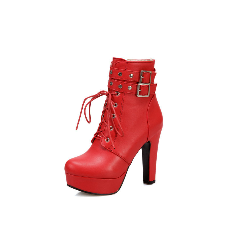 Giày boot nữ cột dây cao gót 11.5cm màu đỏ, trắng, đen  CÁ TÍNH mang đi tiệc, đi chơi, biểu diễn GBN126