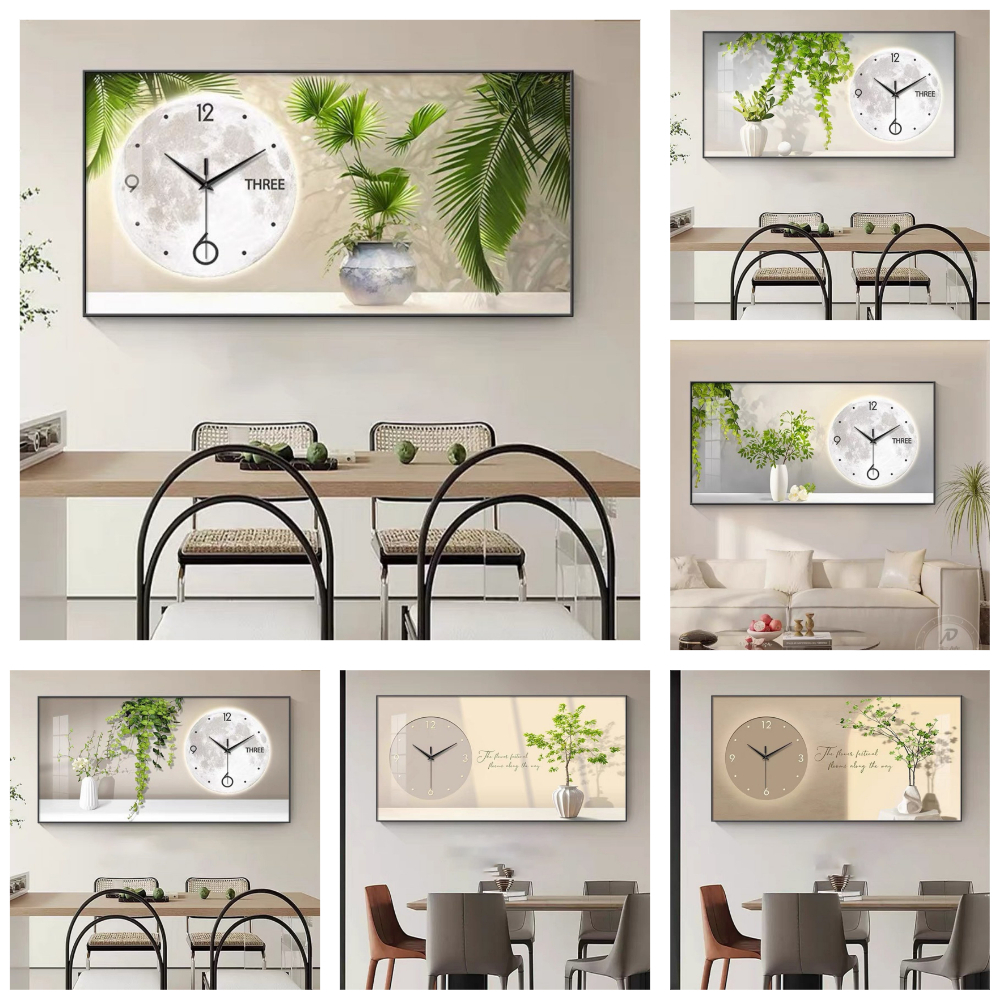 (HCM)Tranh treo tường đồng hồ tráng gương bình lá tropical nhiệt đới uv mặt mica sáng bóng