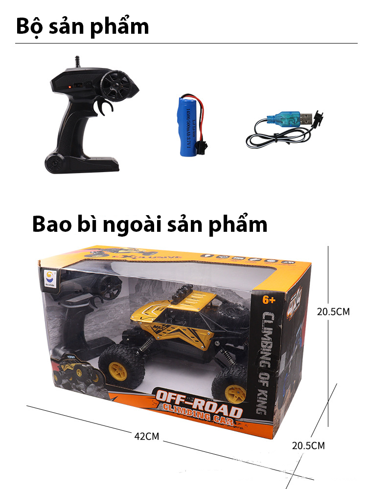 Xe địa hình điều khiển từ xa KAVY BS009A có đèn LED, phun được khói tỷ lệ 1: 14 chất liệu hợp kim tốc độ cao tần số 2.4 GHZ