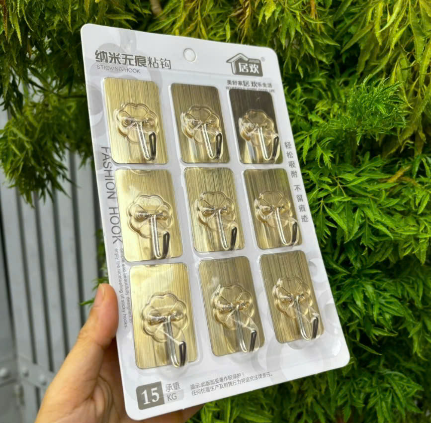 Vỉ 9 móc dán tường chịu lực siêu chắc, móc dán tường đa năng chịu nặng tốt