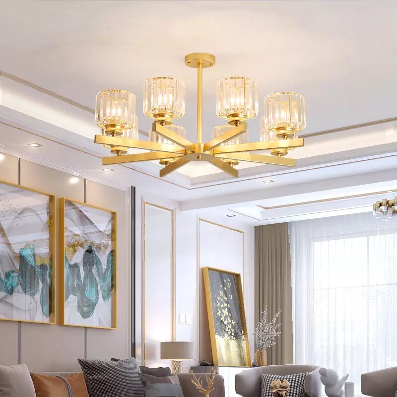 Đèn chùm pha lê cao cấp thân vàng kiểu dáng độc đáo TH-8063