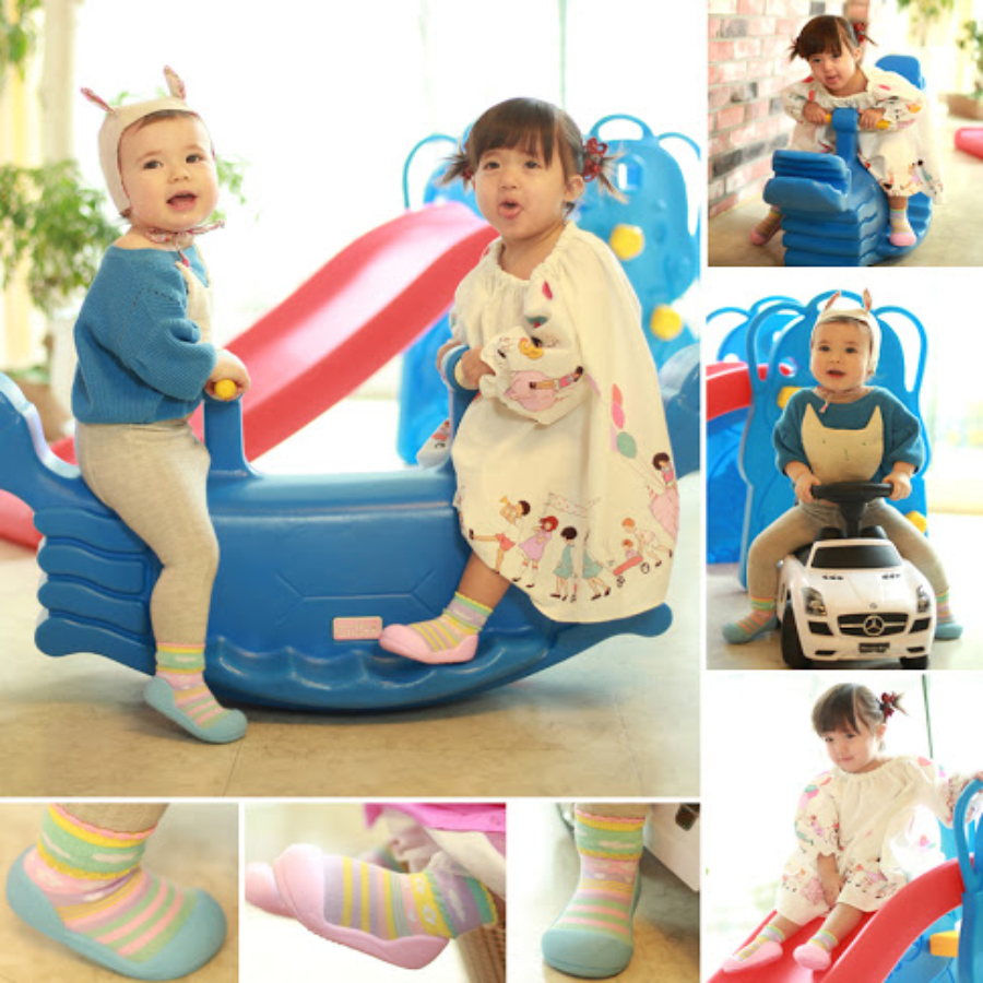 Attipas Attibebe - Xanh/ AT017 - Giày tập đi cho bé trai /bé gái từ 3 - 24 tháng nhập Hàn Quốc: đế mềm, êm chân & chống trượt