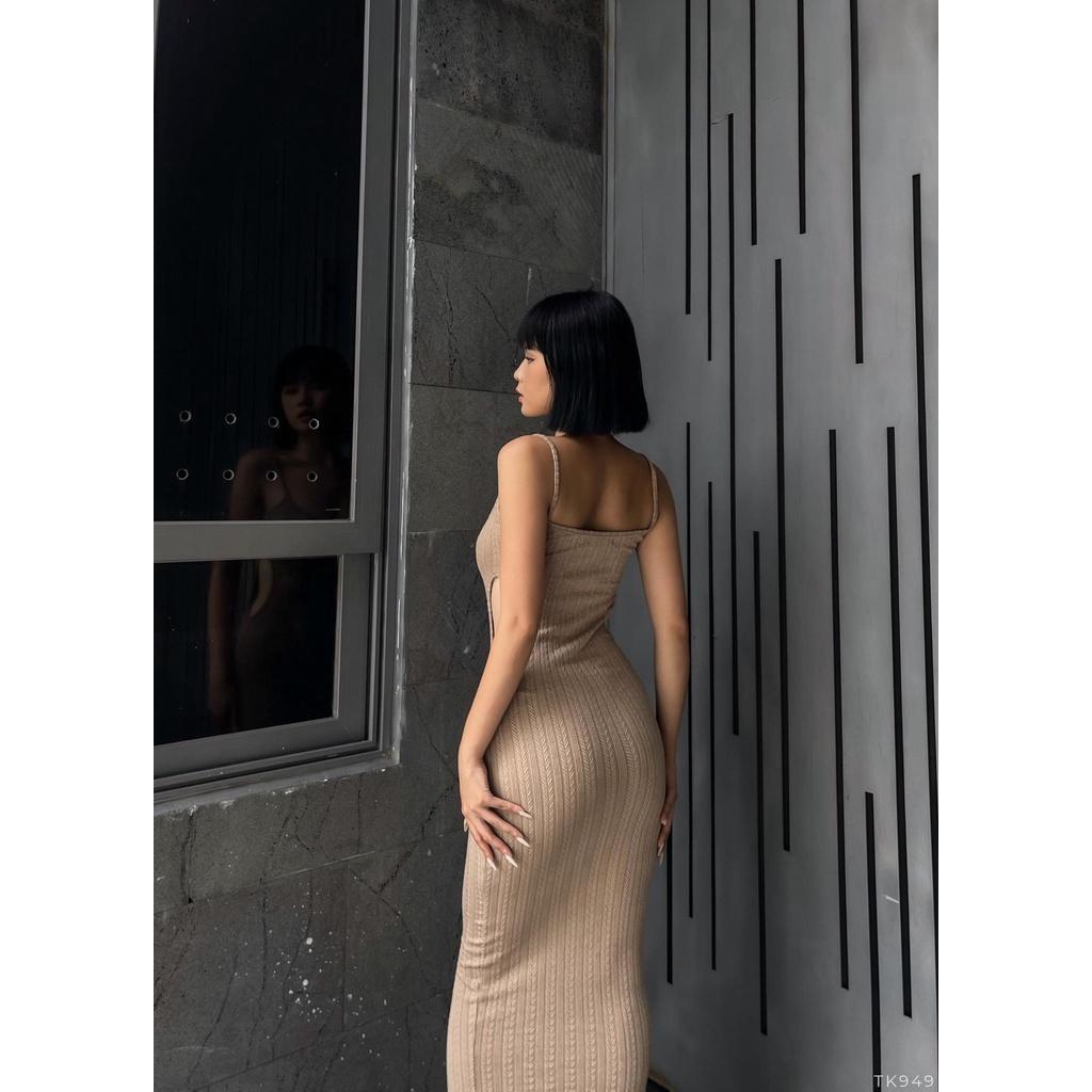 Đầm thun body 2 dây cut out eo sexy