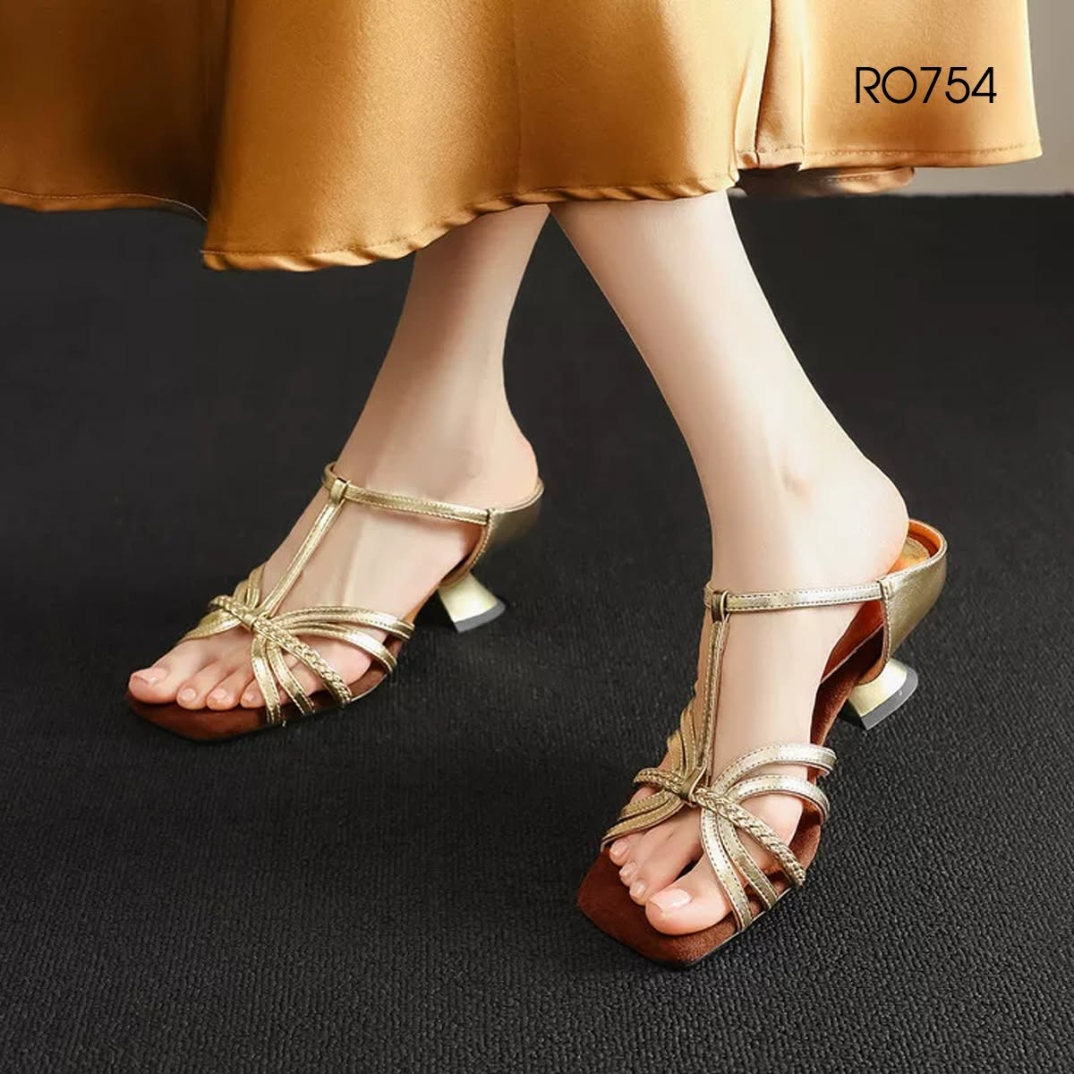 Dép cao gót nữ nhiều dây ROSATA RO754 -5p- Trắng, Vàng - BKSTORE - HÀNG VIỆT NAM