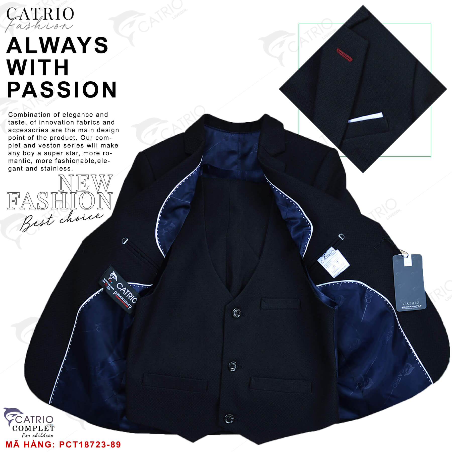 BỘ VEST BÉ TRAI CATRIO PCT18723-89 là bộ đồ vest trẻ em có 3 chi tiết: áo vest + quần dài +áo ghile gilet, được thiết kế tuyệt đẹp cho bé trai từ 2 tuổi  đến 12 tuổi  mặc trong các dịp lễ Tết, biểu diễn, hội nghị, tiệc cưới, sinh nhật, dạ hội