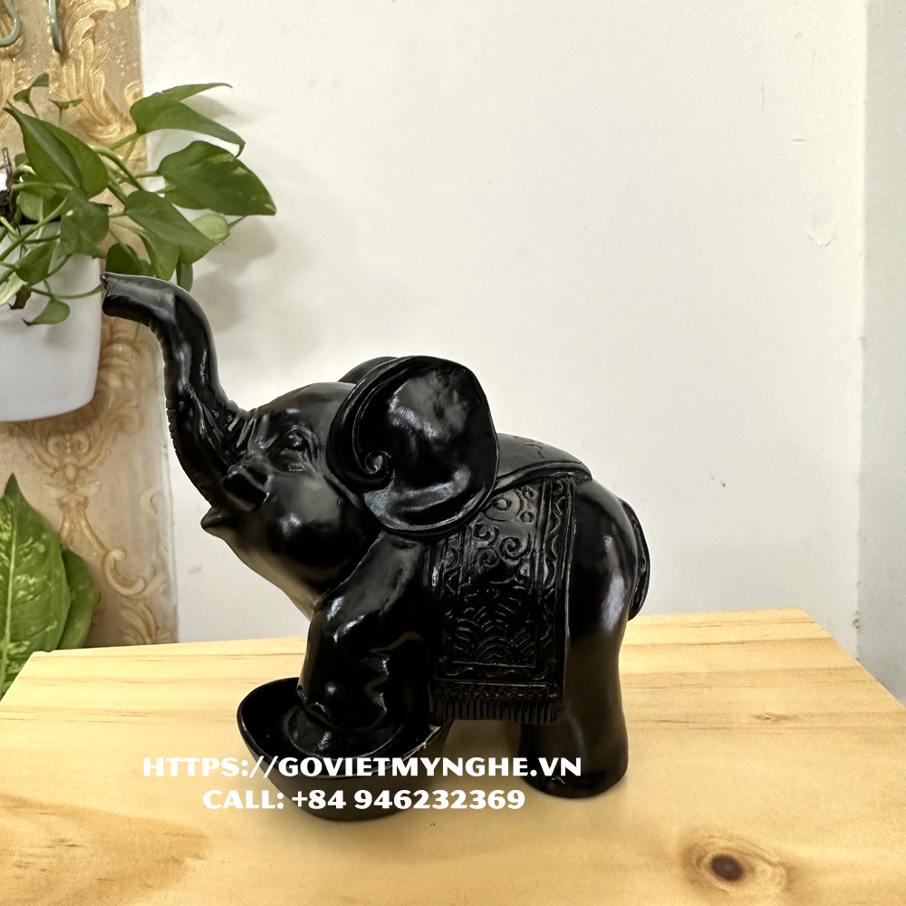 Tượng con voi đá trang trí phong thủy trang trí bàn làm việc - Màu đen tuyền - Chiều cao 11cm