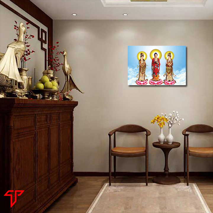 Hình phật treo tường trang trí nhà cửa, phòng thờ nhiều mẫu hiện đại, Tranh Phật Giáo Tam Thánh 409