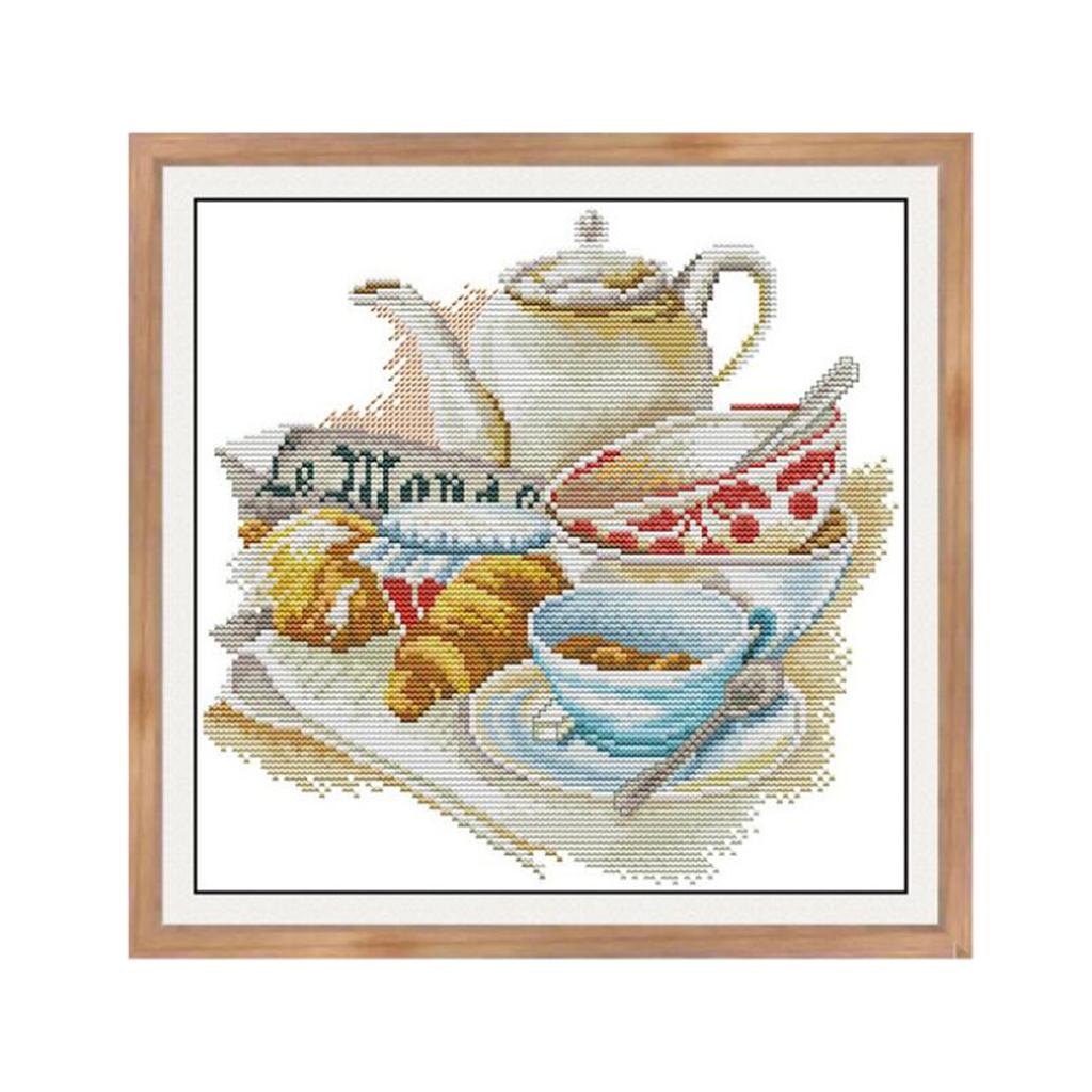 DIY Coffee & Tea Cross Stitch Stamped Kits Quilt Pre-Printed Cross-Stitching Patterns for Beginner Kids, Embroidery Crafts Needlepoint Starter Kits,