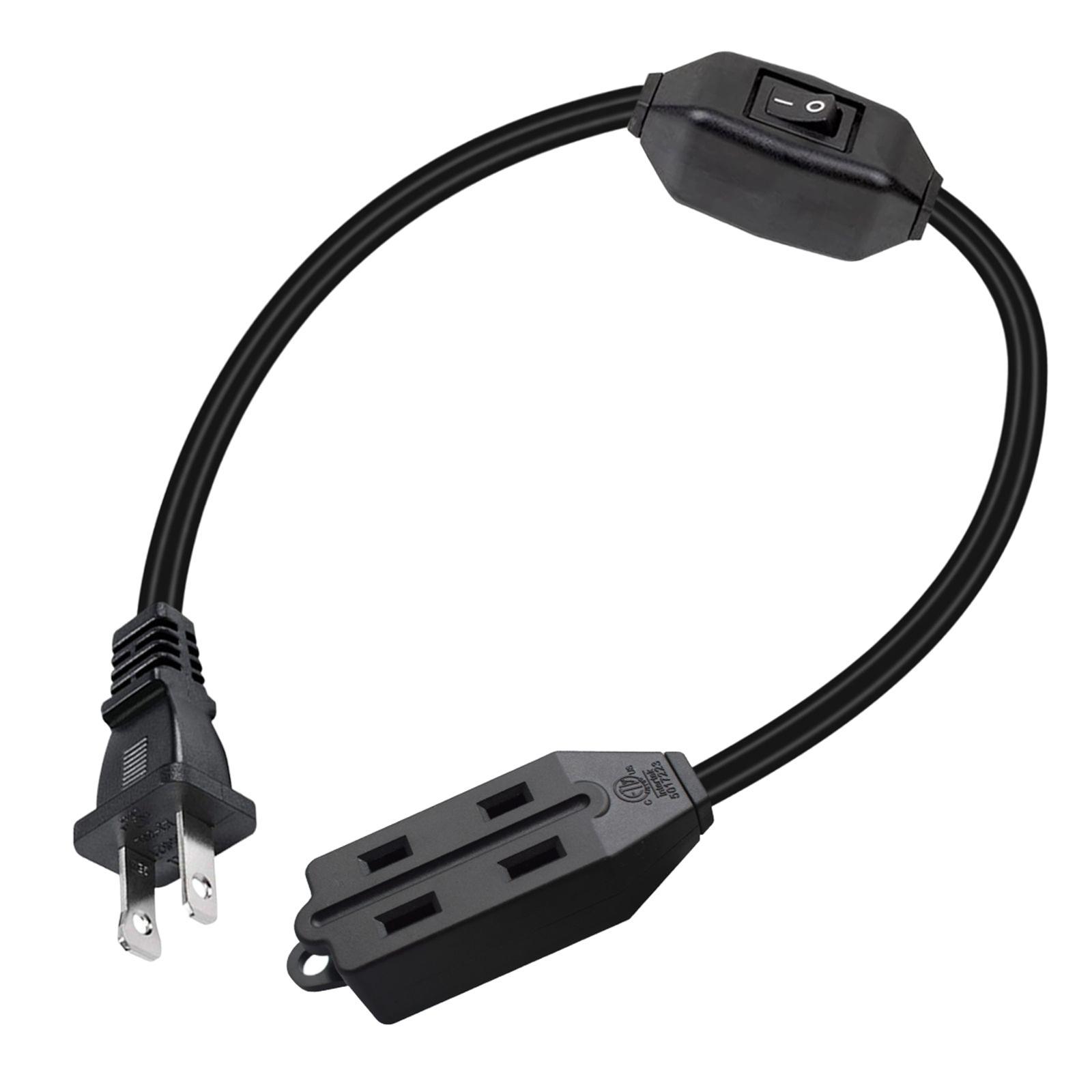 2 Prong Power Strip 1-15P to 1-15R with 12A Switch for Home Desktop Outdoor