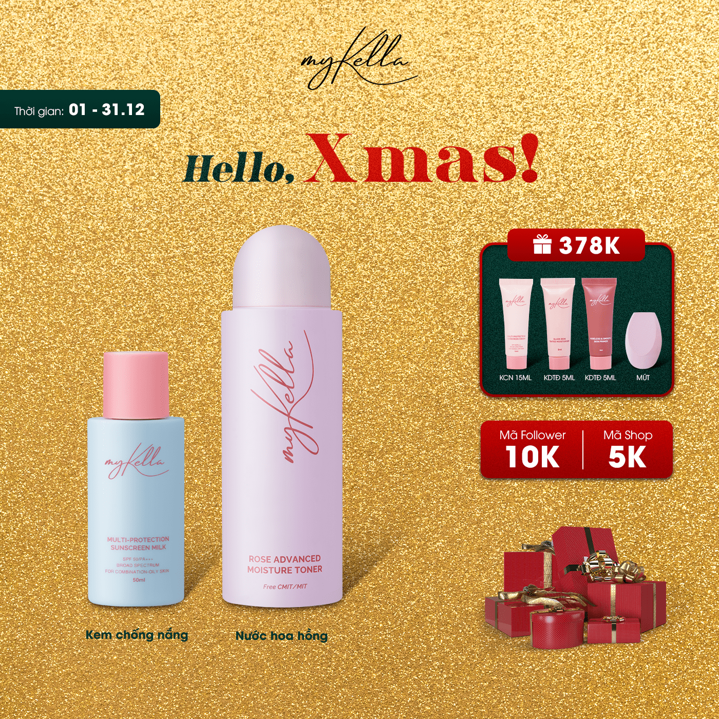 Combo Xmas 3 - Nước hoa hồng + Kem chống nắng