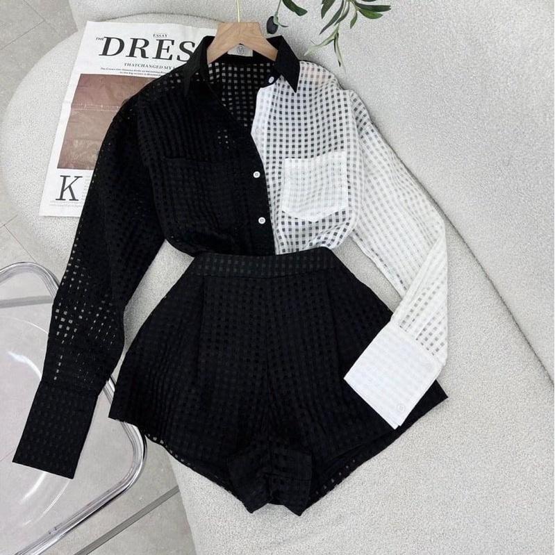 Bigsize set sơ mi quần ngắn caro 2 món 50-90kg