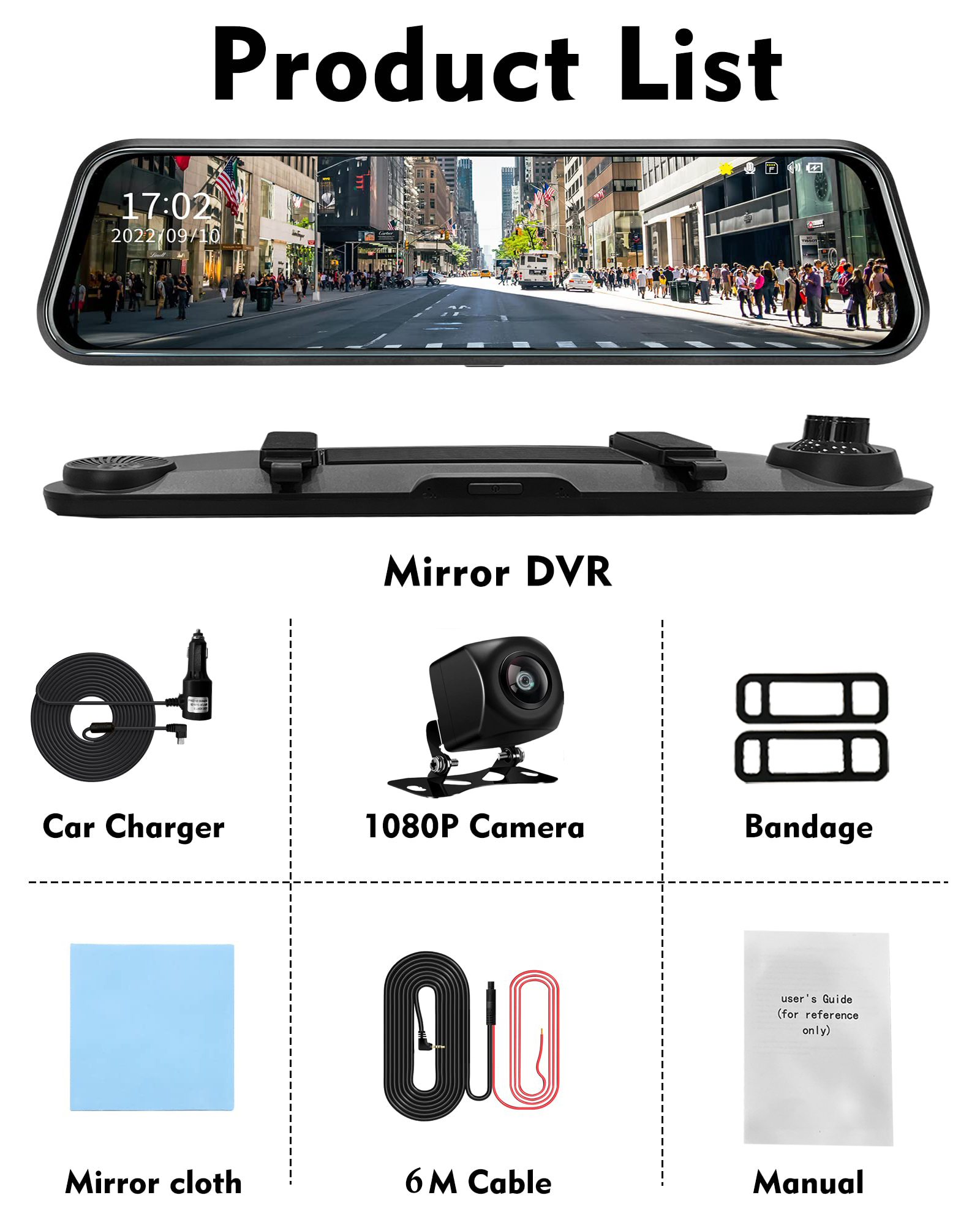 Màn Hình 12 Inch Ips Cảm Ứng Gương Dash Cam, 2K +Full Hd 1080P Kép Trước Sau Ghi Hình Cùng Lúc Được, Có Wifi Và GPS, Quay Đêm Rõ Nét,Cảnh Báo Va Chạm,Hỗ trợ Lùi Xe