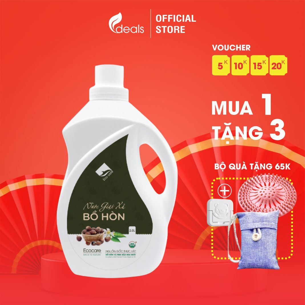 Nước giặt xả hữu cơ Bồ Hòn tinh dầu Hoa Bưởi ECOCARE 2 lít - Bền màu, giữ dáng, làm mềm vải, an toàn da nhạy cảm - Tinh dầu Hoa bưởi