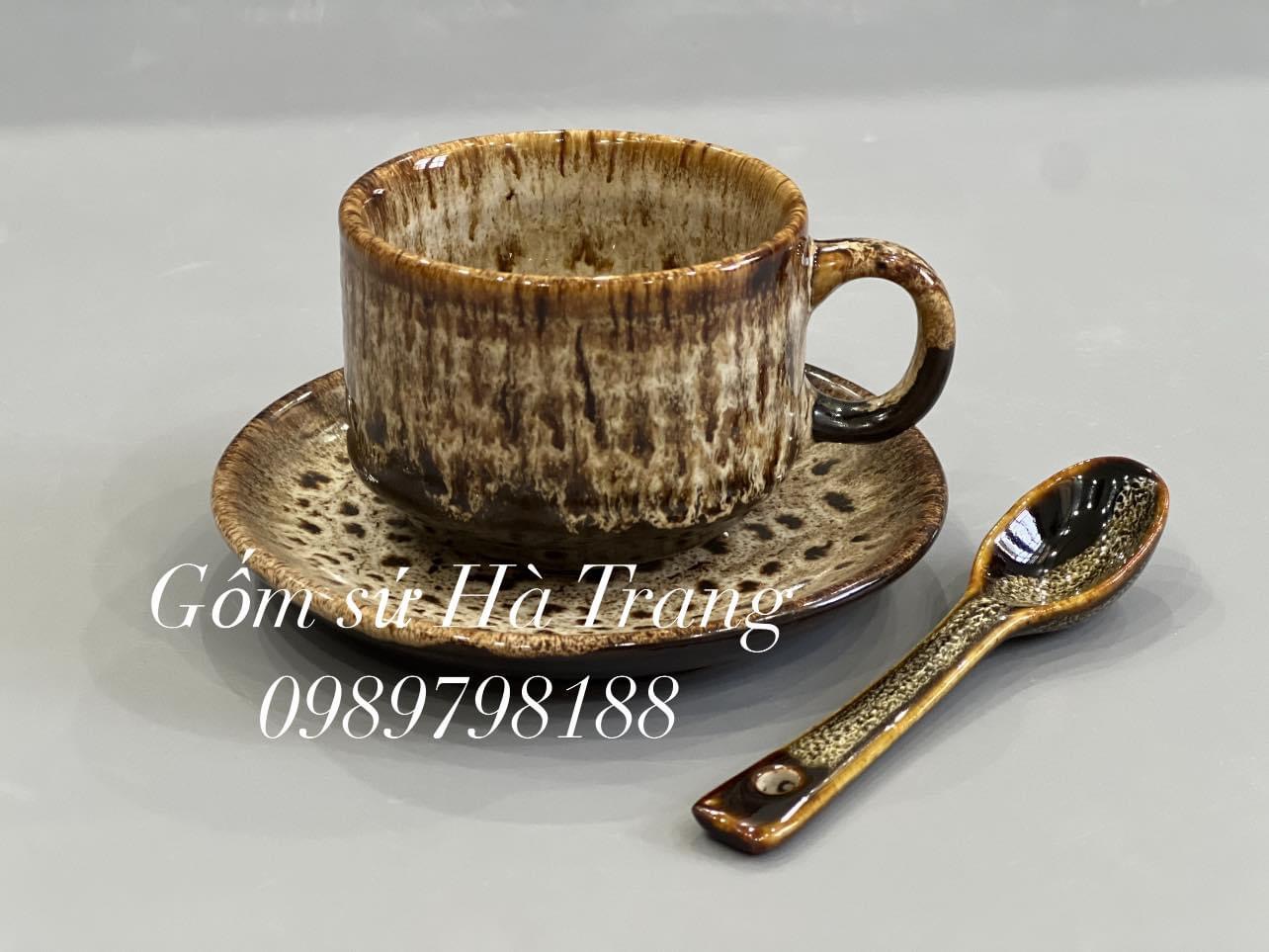 Bộ tách cafe nóng gốm sứ Bát Tràng cao cấp men hoả biến gấm dung tích 150ml
