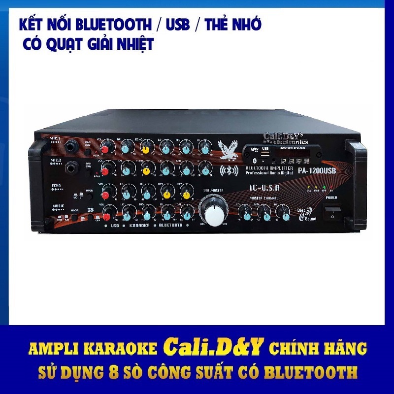 Amply Bluetooth 8 sò đại Toshiba - Ampli karaoke nghe nhạc gia đình Cali.D&amp;Y PA-1200USB - Hàng chính hãng