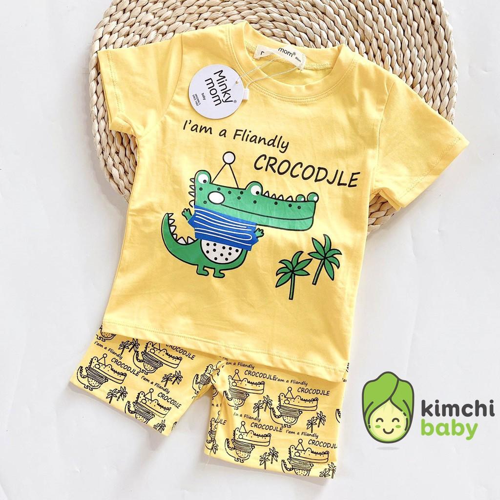 Đồ Bộ Bé Trai, Bé Gái Minky Mom Vải Cotton 100% Họa Tiết Khủng Long Dễ Thương, Bộ Cộc Tay Cho Bé Mặc Nhà Mùa Hè MKM2105