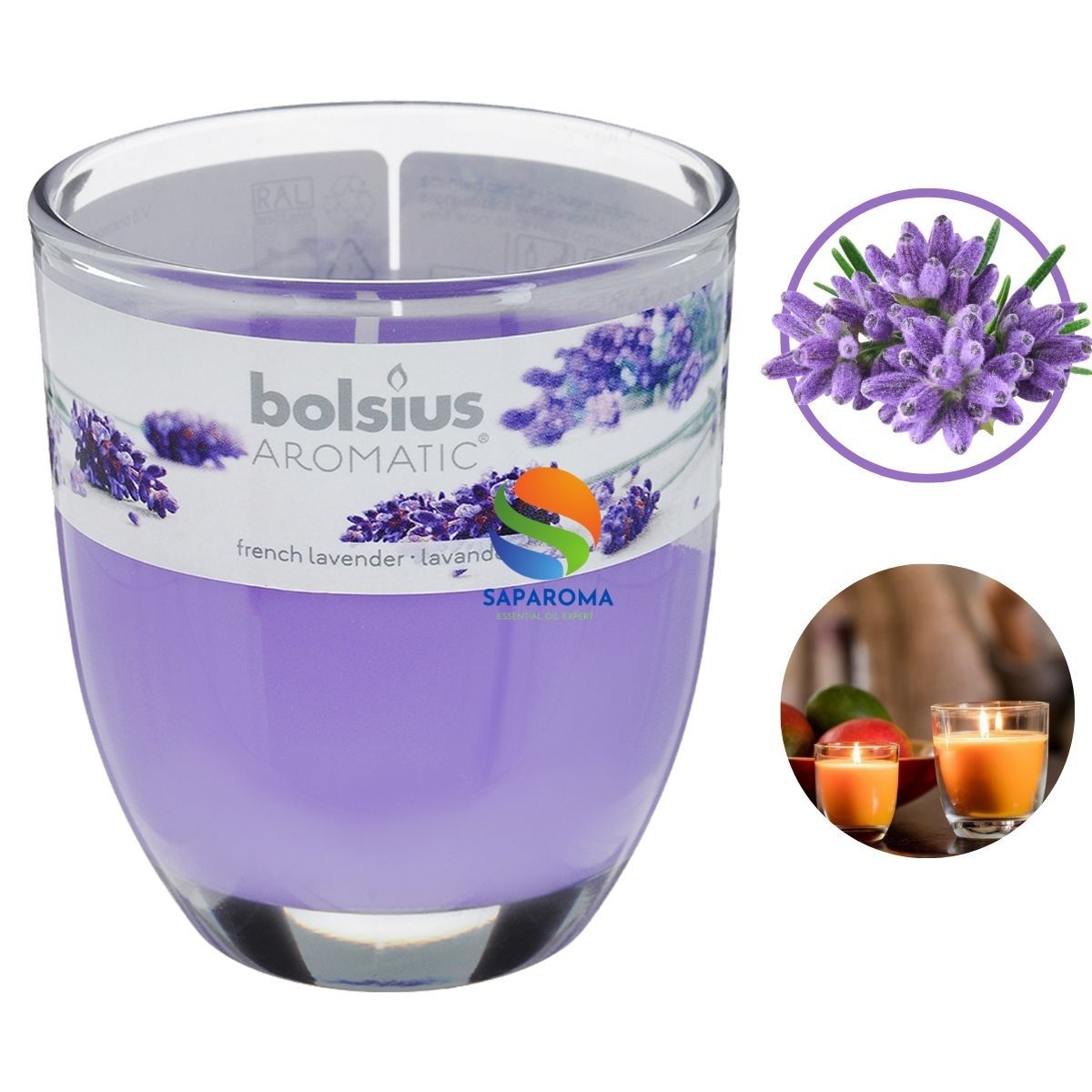 Ly nến thơm tinh dầu Bolsius French Lavender 105g QT024340 - hoa oải hương, nến trang trí, thơm phòng, thư giãn, Hỗ trợ khử mùi