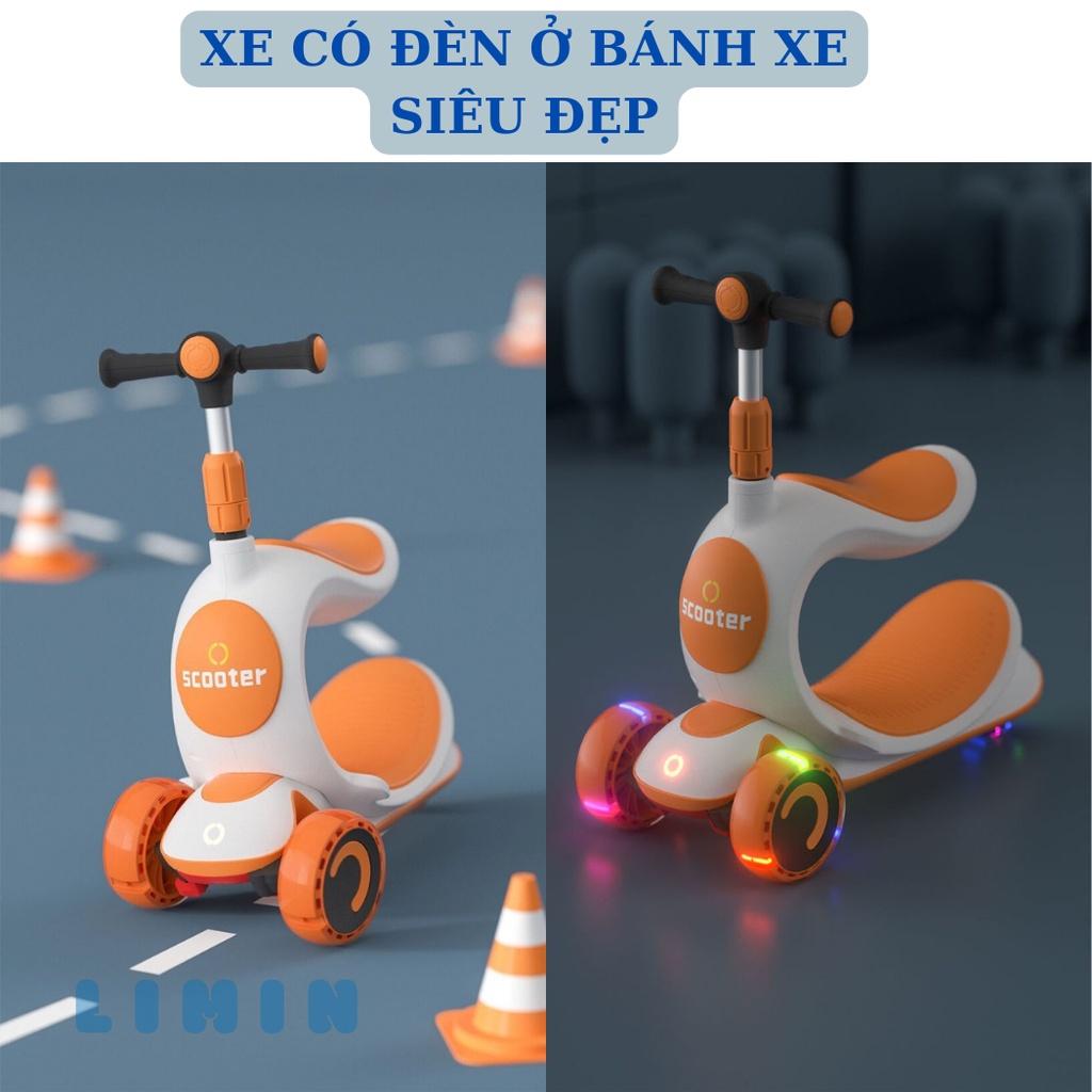 Xe trượt Scooter cho bé, 2 chức năng ngồi và trượt, 3 bánh xe to có đèn phát sáng