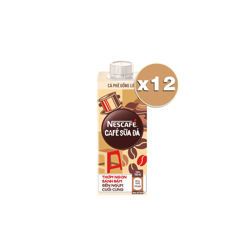 Lốc 12 cà phê uống liền Nescafé cà phê sữa đá (hộp 180ml)