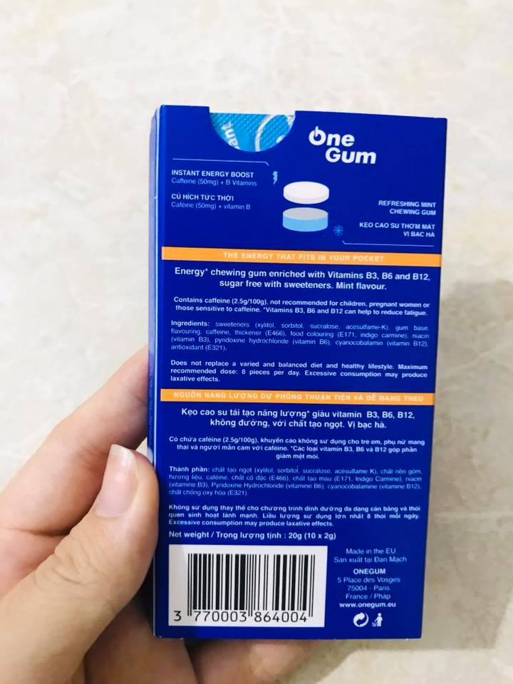 Kẹo Singum Tăng Lực Thương Hiệu Onegum Xuất Sứ Pháp Bổ Sung Vitamin B3 B6 B12 Không Đường Giúp Tỉnh Táo Và Tăng Sức Bền Dùng Trong Các Môn Thể Thao