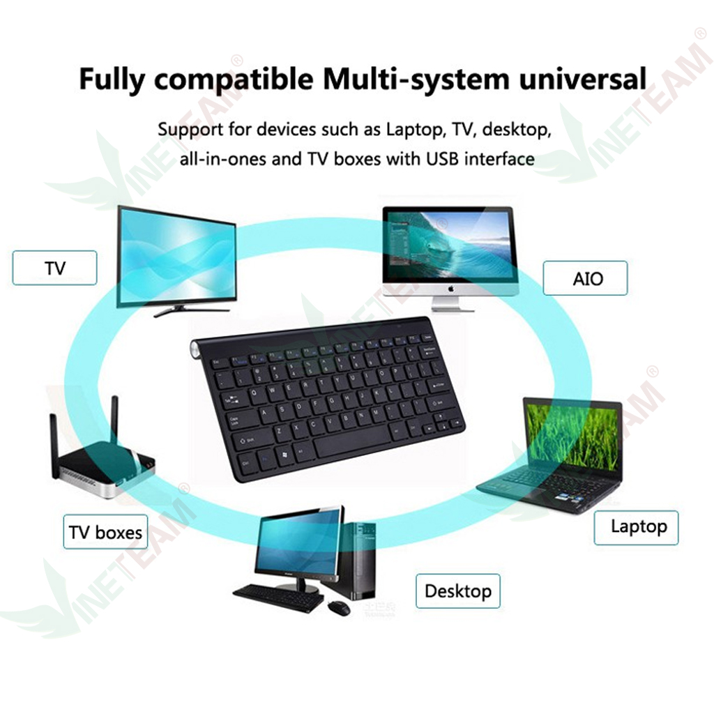 Bộ Bàn Phím Và Chuột Không Dây Siêu Mỏng VINETTEAM VN1 Dành Cho Máy Tính Bảng Laptop Mac PC TIVI Thông Minh- Hàng Chính Hãng