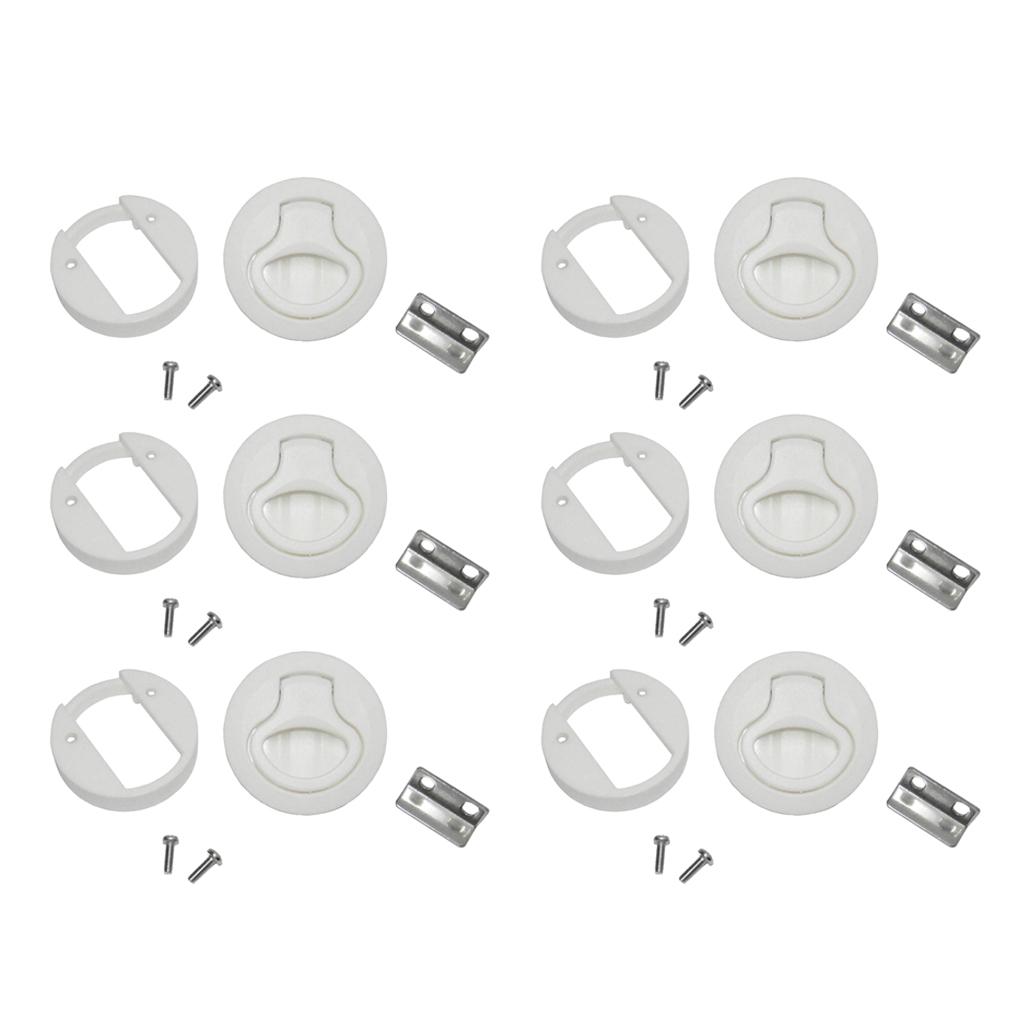 6PCS 2" Locking Flush Pull Latch Hatch Lift Key Marine Boat Door Deck White