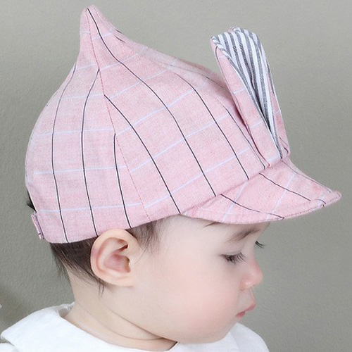 Nón kết mềm vải sọc 2 tai thỏ trước cho bé