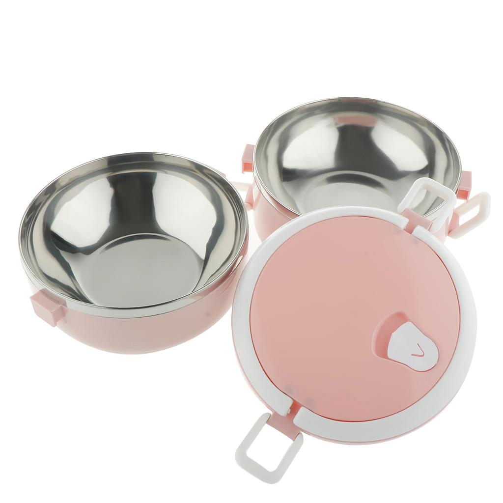 Stainless Steel Thermal Lunch Box Portable Tiffin Bento Box 2 Tier Pink