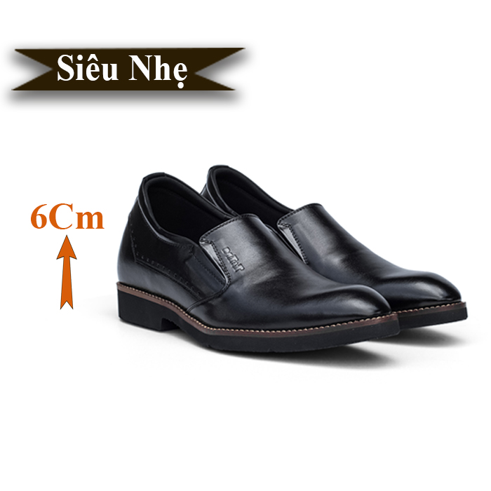 Giày Cao Nam Siêu Nhẹ T&amp;TRA Tăng Cao 6Cm- S1085 Đen Đen Trơn - Chất Liệu Da Bò Cao Cấp, Đế và Lót Tăng Cao Chất Liệu EVA Siêu Nhẹ, Trọng Lượng Nhẹ Hơn 30% So Với Đế Cao Su