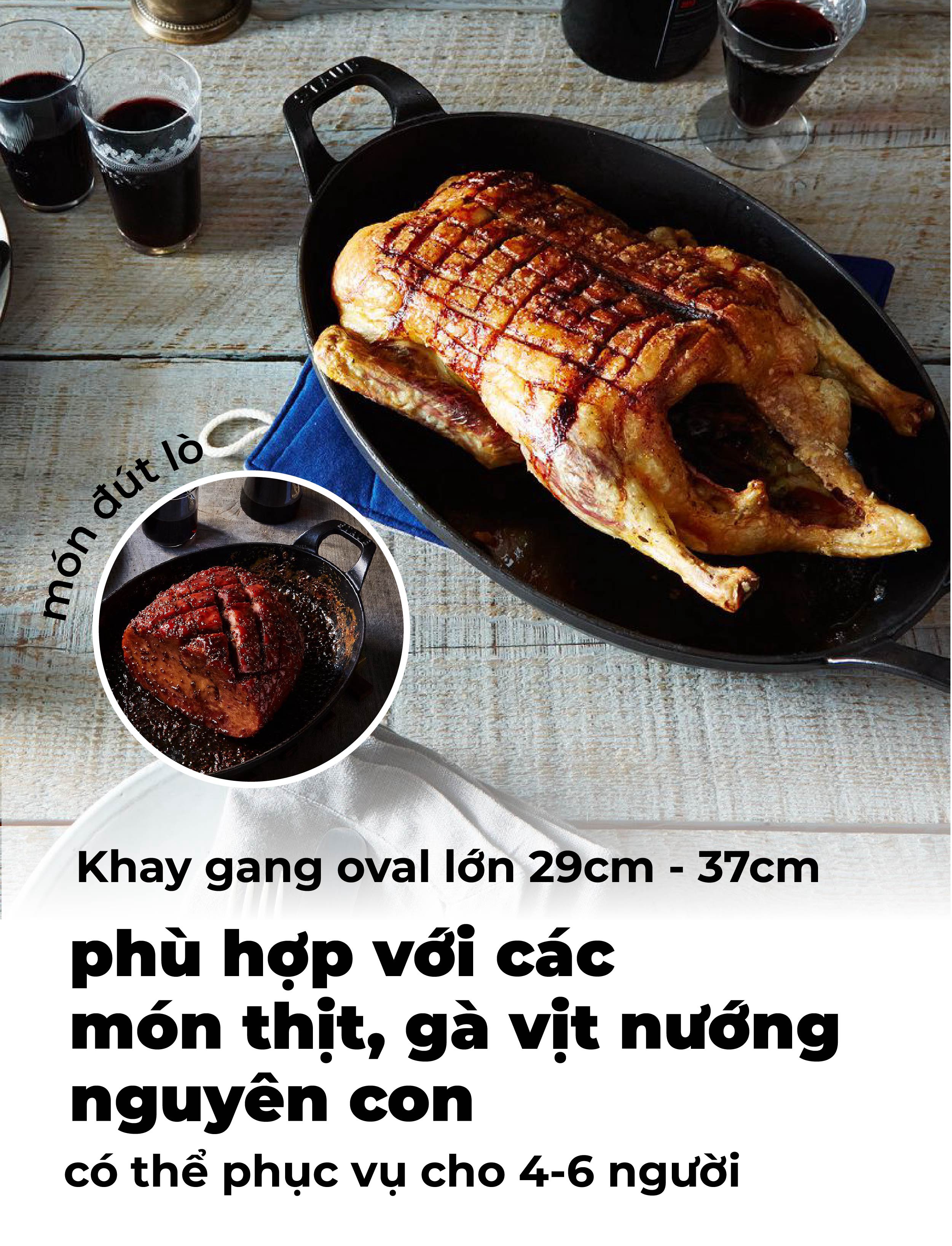 Staub - Khay oval màu đen - 37cm (B)