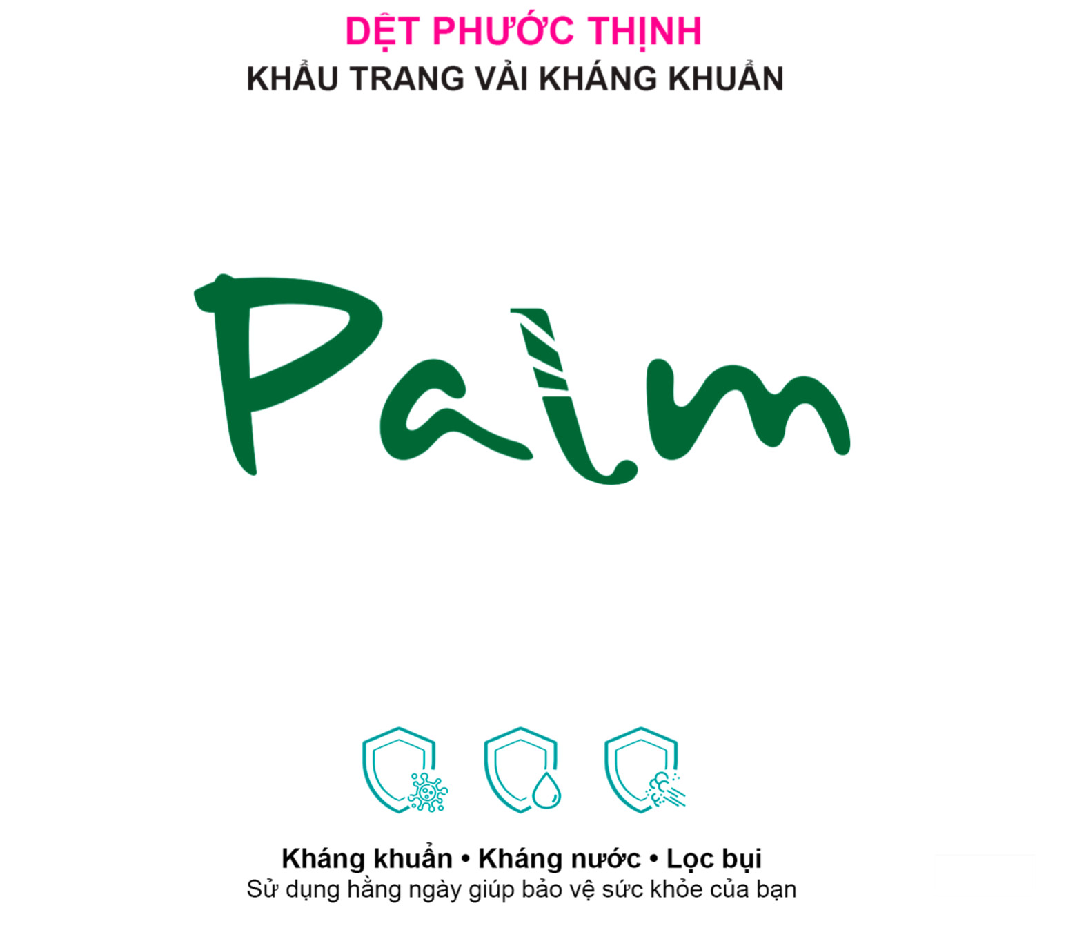 Combo 5 khẩu trang vải Palm 3 lớp Kháng khuẩn, kháng nước, lọc bụi - Tối đa 30 lần giặt - Có móc điều chỉnh ôm khít mặt - Không gây mờ sương