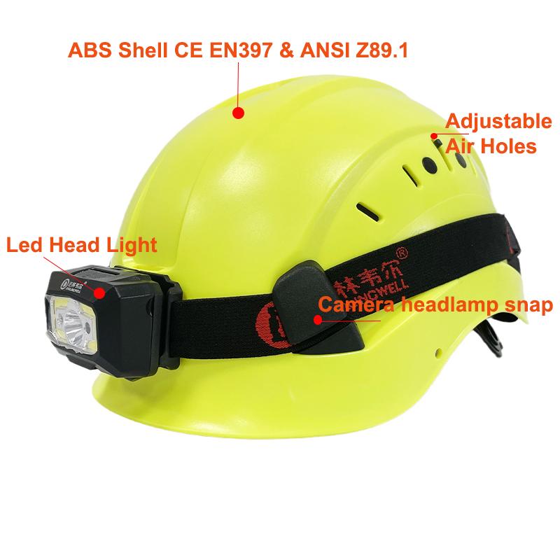 Construction Safety Helmet With Led Head Light CE EN397 ABS Hard Hat Light Weight ANSI Industrial Work At Night Head Protection