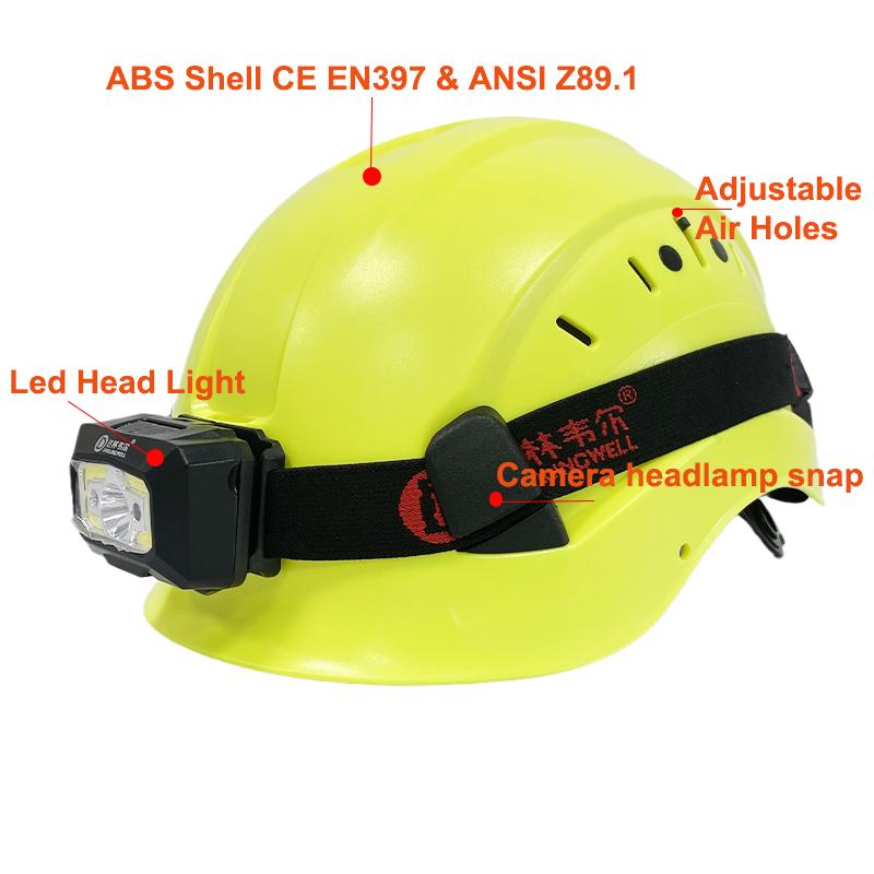 CE Xây dựng Mũ bảo hiểm an toàn với Visor Led Head Light ABS Hard Hat Aloft Work Công việc ngoài trời công nghiệp ANSI Bảo vệ vào ban đêm