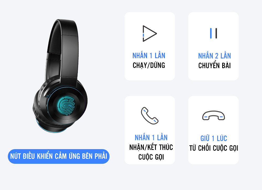 Tai Nghe Bluetooth Chụp Tai Joyroom JR-H16 Pin 1000mAh, LED Nhiều Màu Sắc, Nút Điều Khiển Cảm Ứng - Hàng Chính Hãng