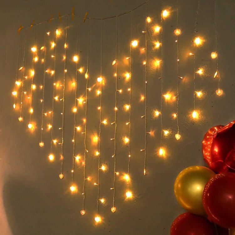 Đèn trang trí Đèn Rèm Lưới Mắt Cáo 1,5x1,5m và Led mành trái tim 2 x 1,5m